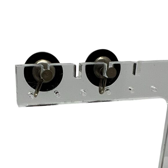 Vintage Black Faceted Glass Button Earrings Screw Back Silver Tone Mid Century - Picture 7 of 11